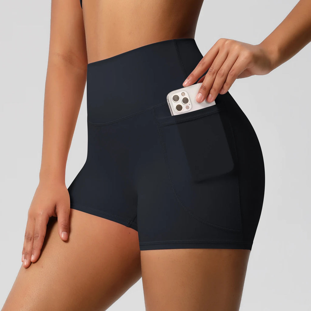 Women’s Seamless High Waist Sports Shorts with Pockets