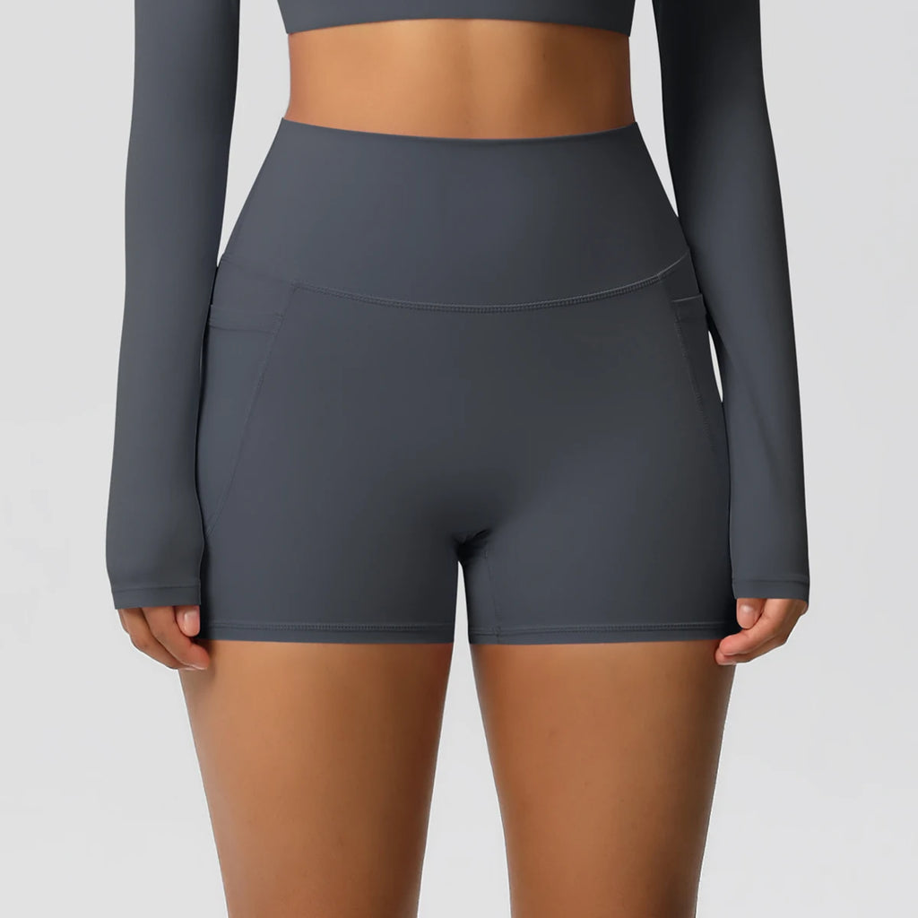 Women’s Seamless High Waist Sports Shorts with Pockets