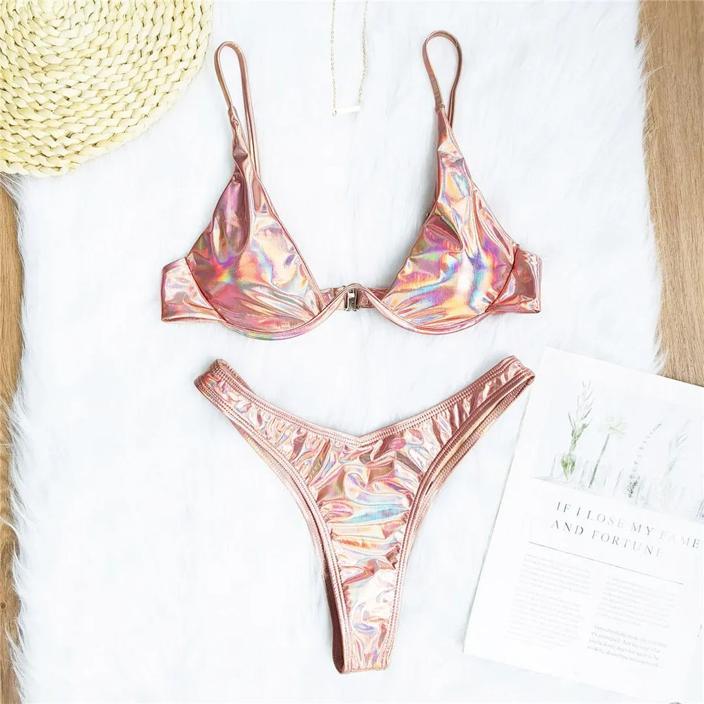 Women’s V‑Bar Underwire Bikini – V‑Shape Wire Two‑Piece Swimsuit S–XL (V439)