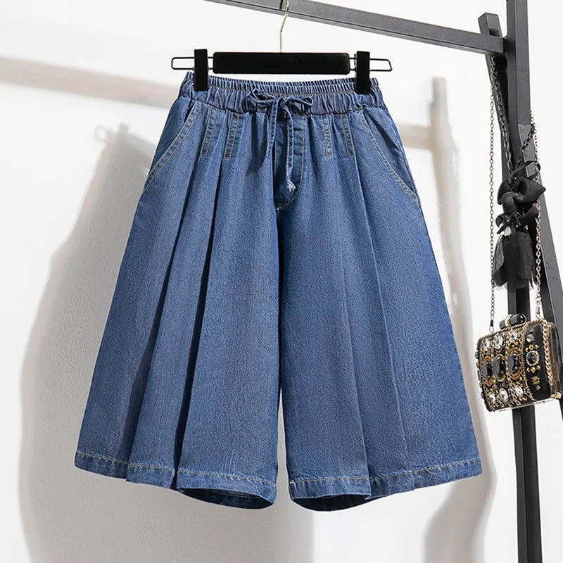 Women Summer Casual Short Jeans New Arrival 2024 Korean Style Solid Color Basics Loose Female Knee Length Denim Pants B3677