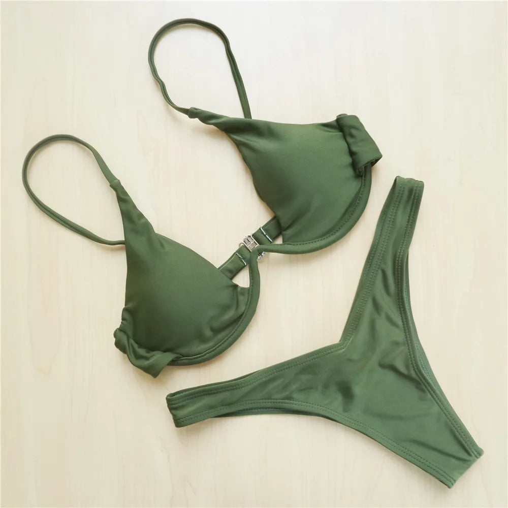 Women’s V‑Bar Underwire Bikini – V‑Shape Wire Two‑Piece Swimsuit S–XL (V439)