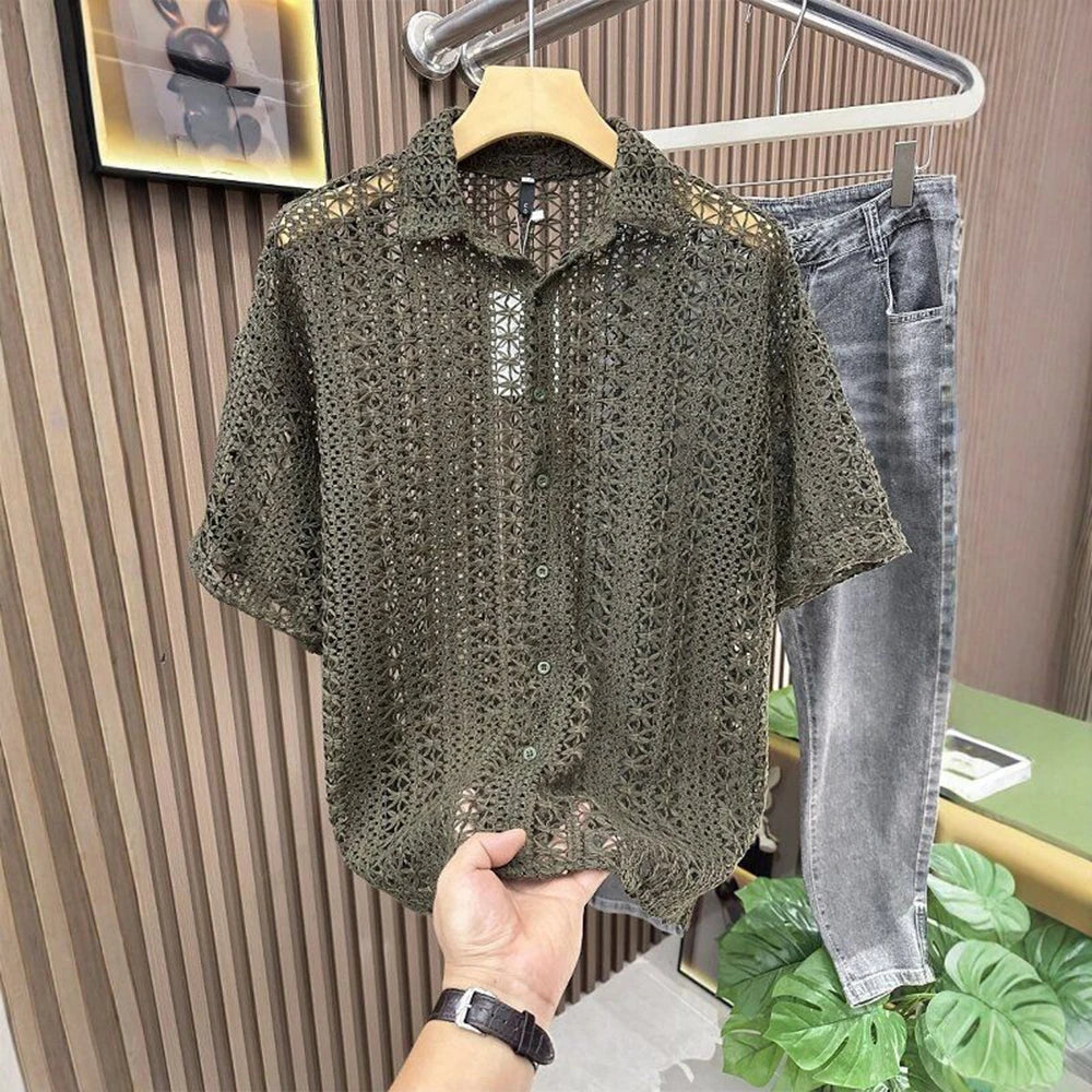 Men’s Knitted Hollow Short‑Sleeved Shirt