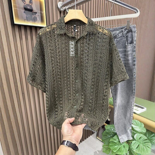Men’s Knitted Hollow Short‑Sleeved Shirt