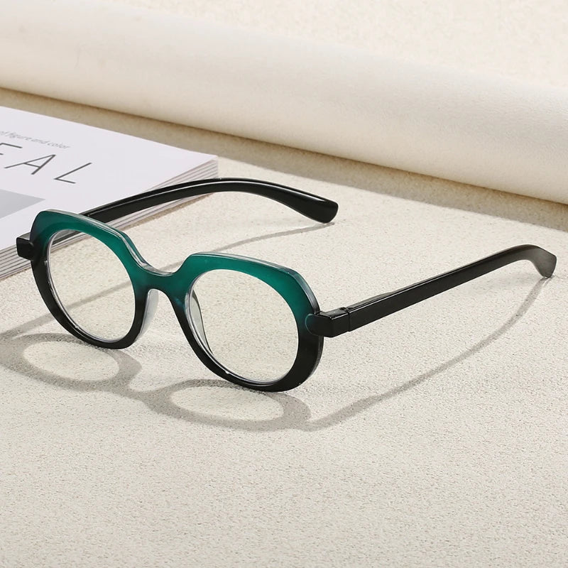 Retro Large Oval Reading Glasses Spring Leg PC Frame Presbyopia Glasses for Elderly Blocking Blue Light Presbyopia Eyeglasses