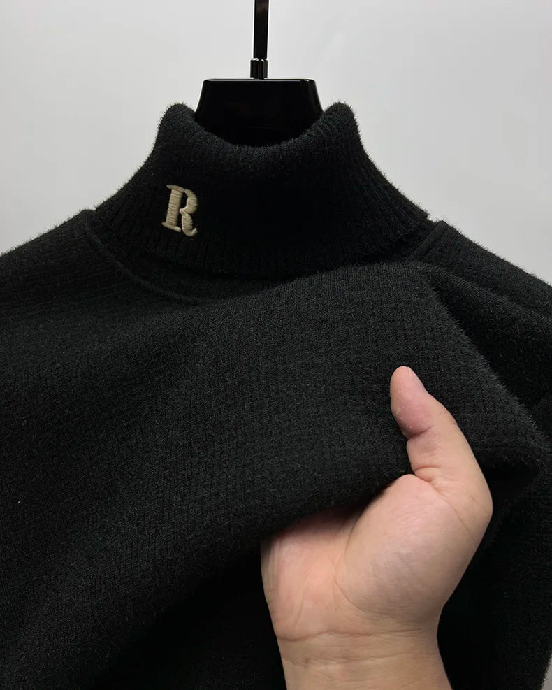 Luxury High‑Neck R‑Embroidery Sweater
