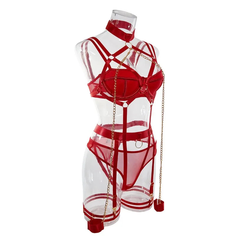 Toucheart Sexy Lingerie Seductive Sexy Role-Playing Chain Four-Piece Set Transparent Underwear For Women Sexy Bra Underwear Set