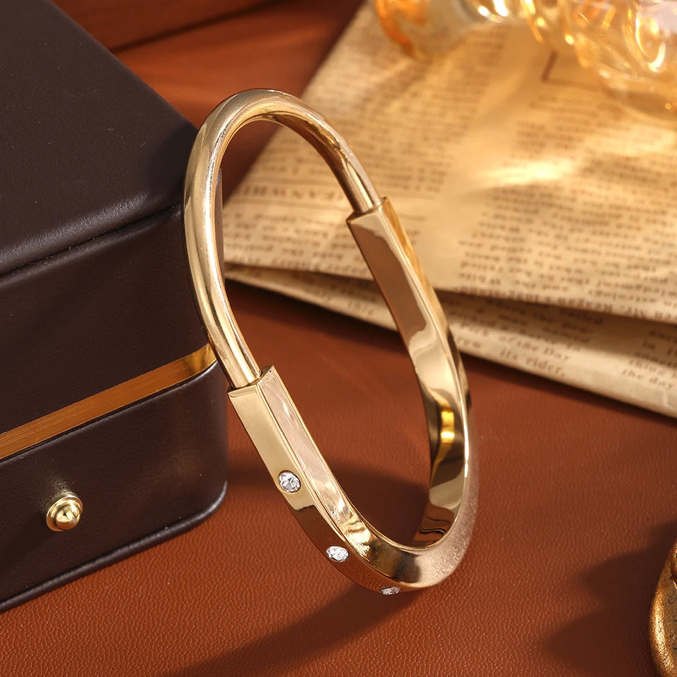 ZAKOL New Stainless Steel Retractable Open Bracelet Bangles for Women Unisex 18K Gold Color Cuff Bangle Party Jewelry Gift