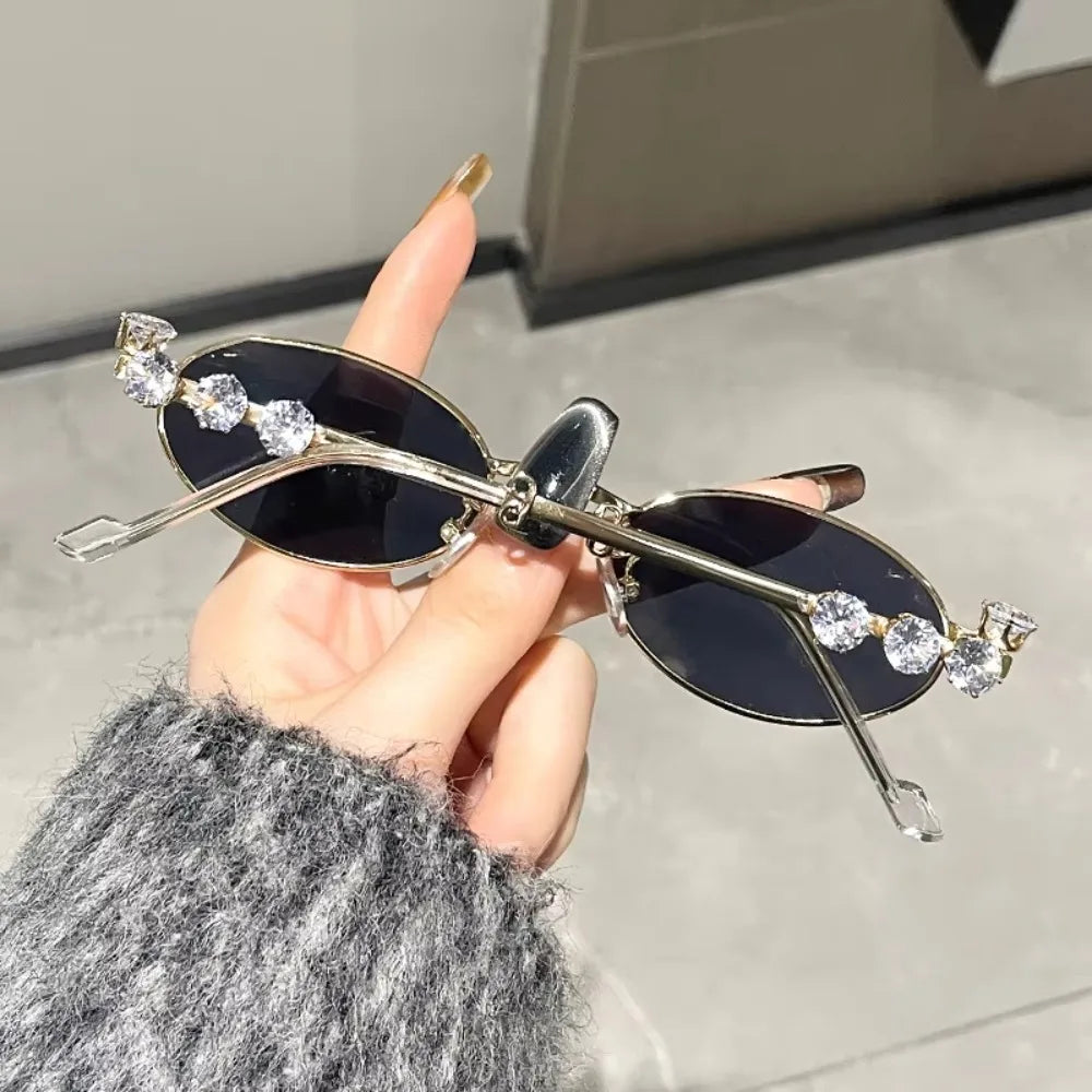 Convenient Bling Rhinestone Sunglasses INS Steampunk Oval Women Sunglasses Fashion Trendy Anti-Blue Light Spectacles Selfie Y2k