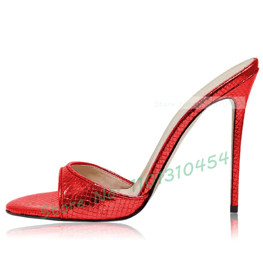 Snake‑Print Open‑Toe Stiletto Slides