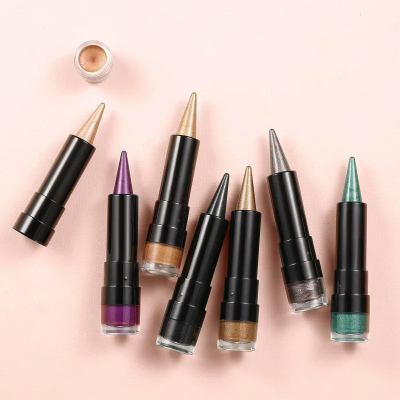 NEW 2 IN 1 Pearlescent Eye Shadow Pen Pointed Eyeliner Stick Caramel Brown Black Eyeshadow Makeup Silky Smooth Lasting Eyeshadow