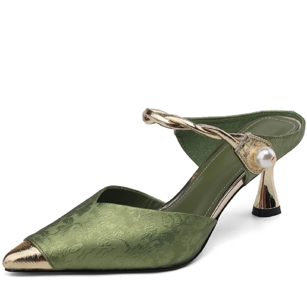 Pointed Toe Pearl Slingback Sandals