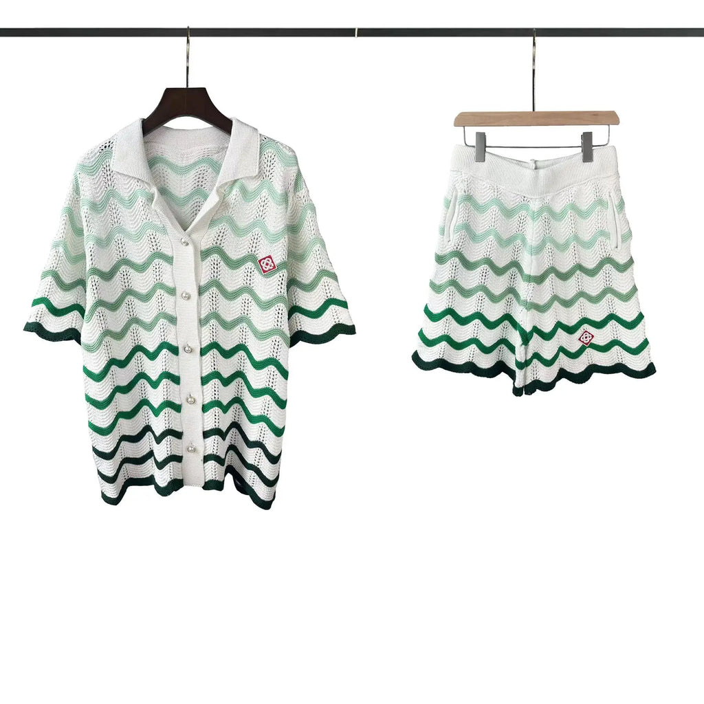CASABLANCA T Shirt 100% Cotton Color Matching Summer Men's Summer Set Beach Short Sleeve Round Neck T-shirt Women Two-piece Set
