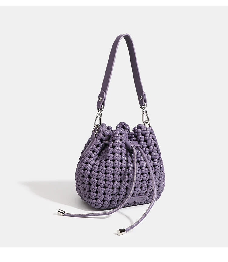 Luxury 2024 Bucket Bags with leather handles large Cross bag PU Woven Tote bag Branded Aesthetic bags Silver women's bags