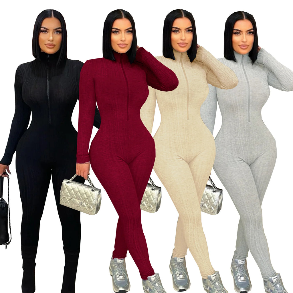 Nibber Women’s Turtleneck Zip Long‑Sleeve Stretch Jumpsuit