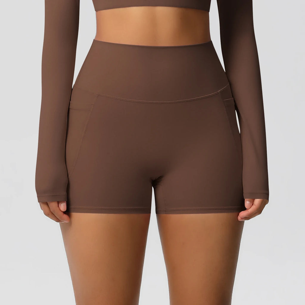 Women’s Seamless High Waist Sports Shorts with Pockets