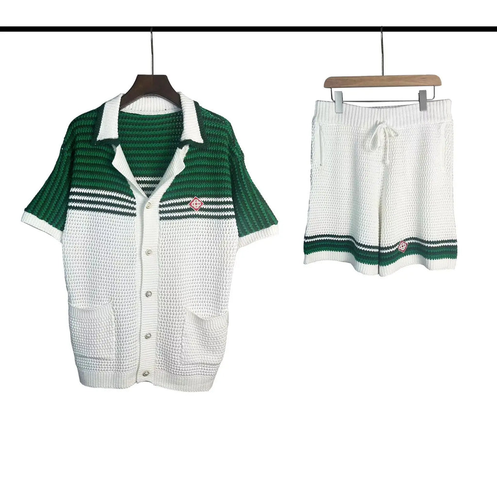 CASABLANCA T Shirt 100% Cotton Color Matching Summer Men's Summer Set Beach Short Sleeve Round Neck T-shirt Women Two-piece Set