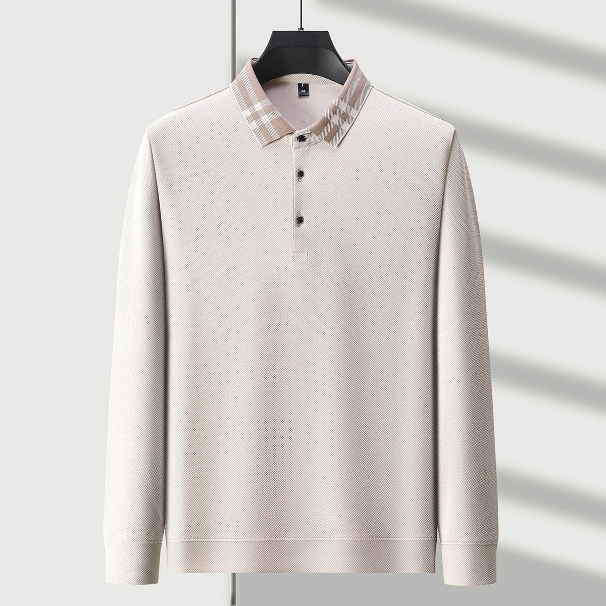 Men’s Light‑Luxury Long‑Sleeve Striped Polo Shirt