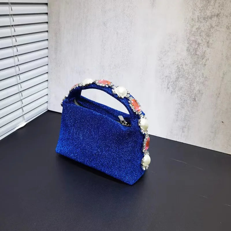Luxury Designer Pearl Beaded Satin Hobo Bag Women Handbag Rhinestone Diamond Evening Bag Wedding Party Clutch Purse Shoulder Bag