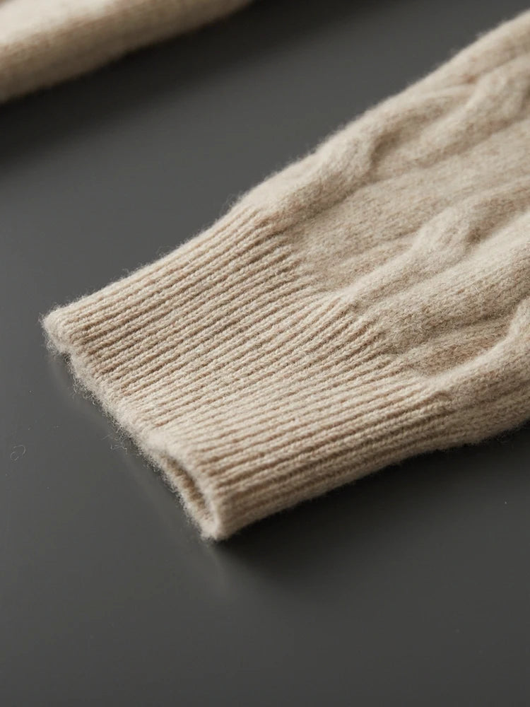 Autumn Winter Men Half Zippers 100% Merino Wool Sweater Thicken Twist Flower Pullover Retro Casual Cashmere Knitwear Solid Tops