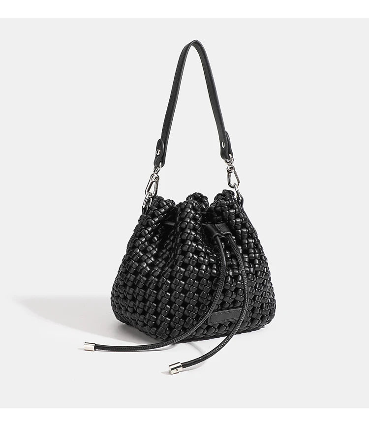 Luxury 2024 Bucket Bags with leather handles large Cross bag PU Woven Tote bag Branded Aesthetic bags Silver women's bags