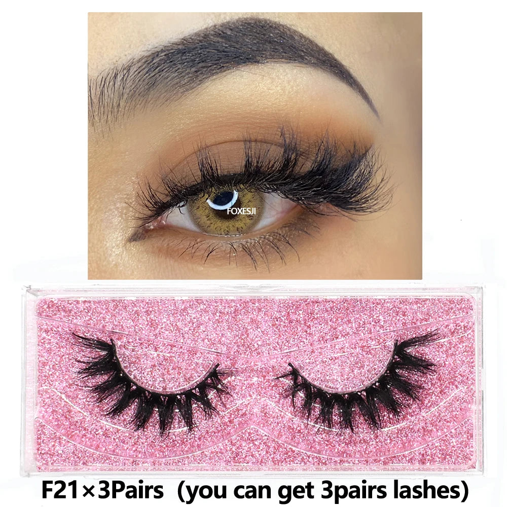 FOXESJI 3Pairs 3D Mink Lashes Fluffy Wispy Soft Corss Mink Fake Eyelashes Reusable Lash Extension Thick False Eyelashes Makeup
