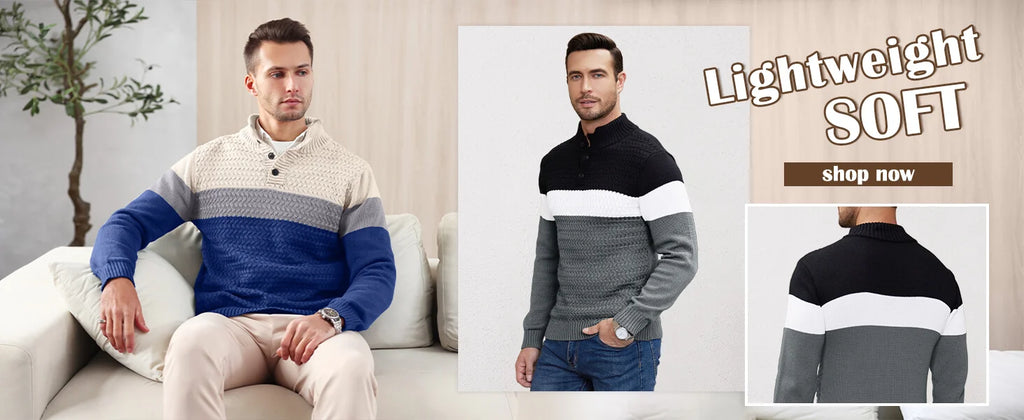 Men’s Tri‑Button Mock Neck Sweater