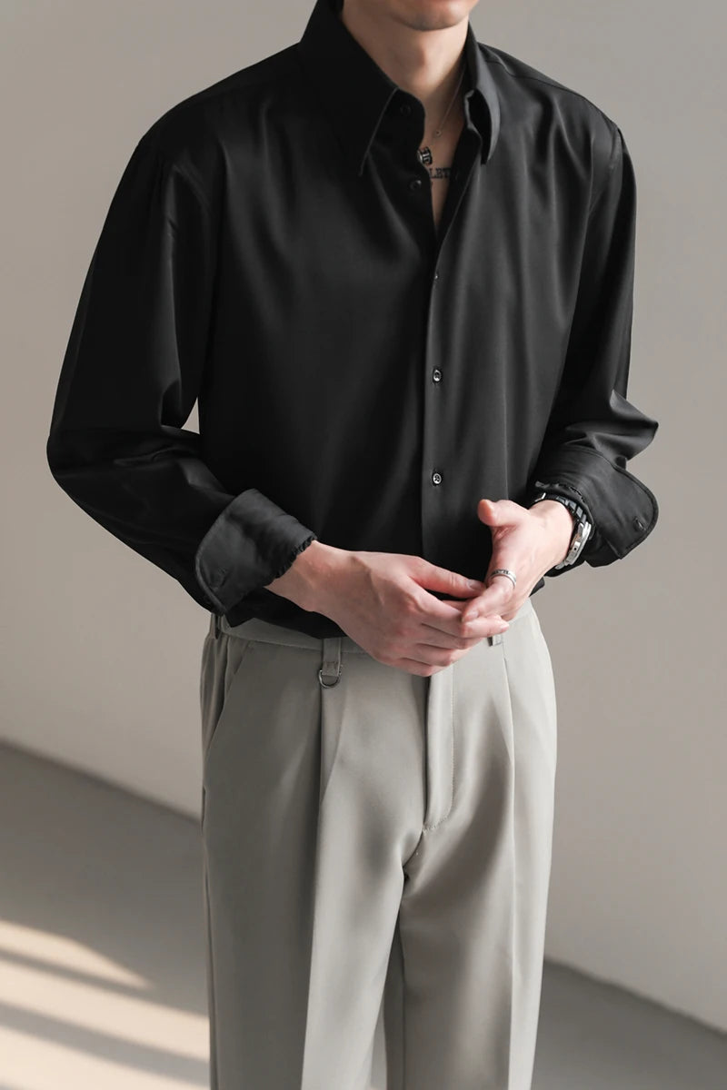 Korean Loose Ice‑Silk Shirt