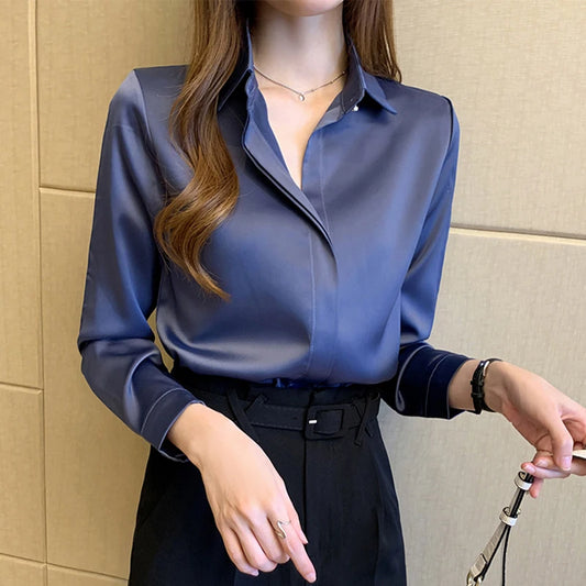 Women Shirts and Blouses Satin Fashion Woman Blouse 2025 Women's Autumn Clothing Elegant and Youth Woman Blouses OL Ladies Tops