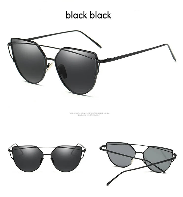 CCSPACE Cat Eye Sunglasses Women Brand Designer Fashion Shades Eyewear Twin-Beams Mirror Sun Glasses For Female UV400