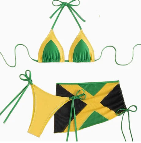 Jamaica Flag Three‑Piece Bikini Set