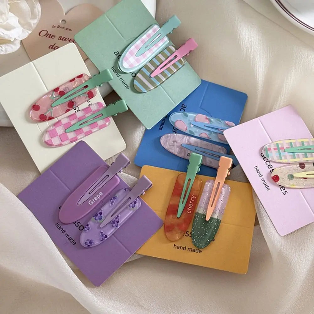 Geometry Traceless Hairpin Cute Cherry Bangs Clip Fruit Hairpin Duckbill Clip Korean Style Makeup Hair Clip Kids