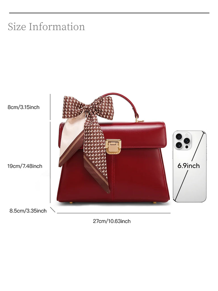 ITAMOOD Genuine Leather Handbag with Scarf | Luxury Designer Trendy Shoulder Bag Solid Color Commuting Bag | bags for women gift
