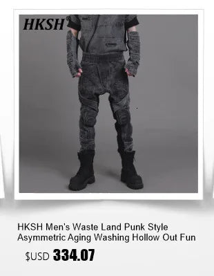 HKSH Spring Summer New Men's Tide Streetwear Cotton Solid Color Loose RO Style Short Sleeves Large Tees Chic Dark T-shirt HK2008