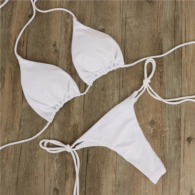 Women’s 2025 Solid Halter Triangle Bikini – Two‑Piece Thong Swimsuit for Summer Beachwear