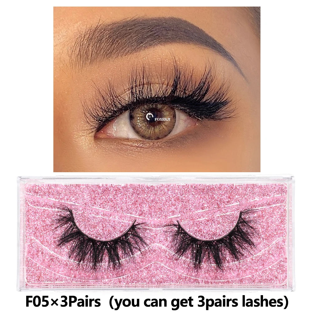 FOXESJI 3Pairs 3D Mink Lashes Fluffy Wispy Soft Corss Mink Fake Eyelashes Reusable Lash Extension Thick False Eyelashes Makeup