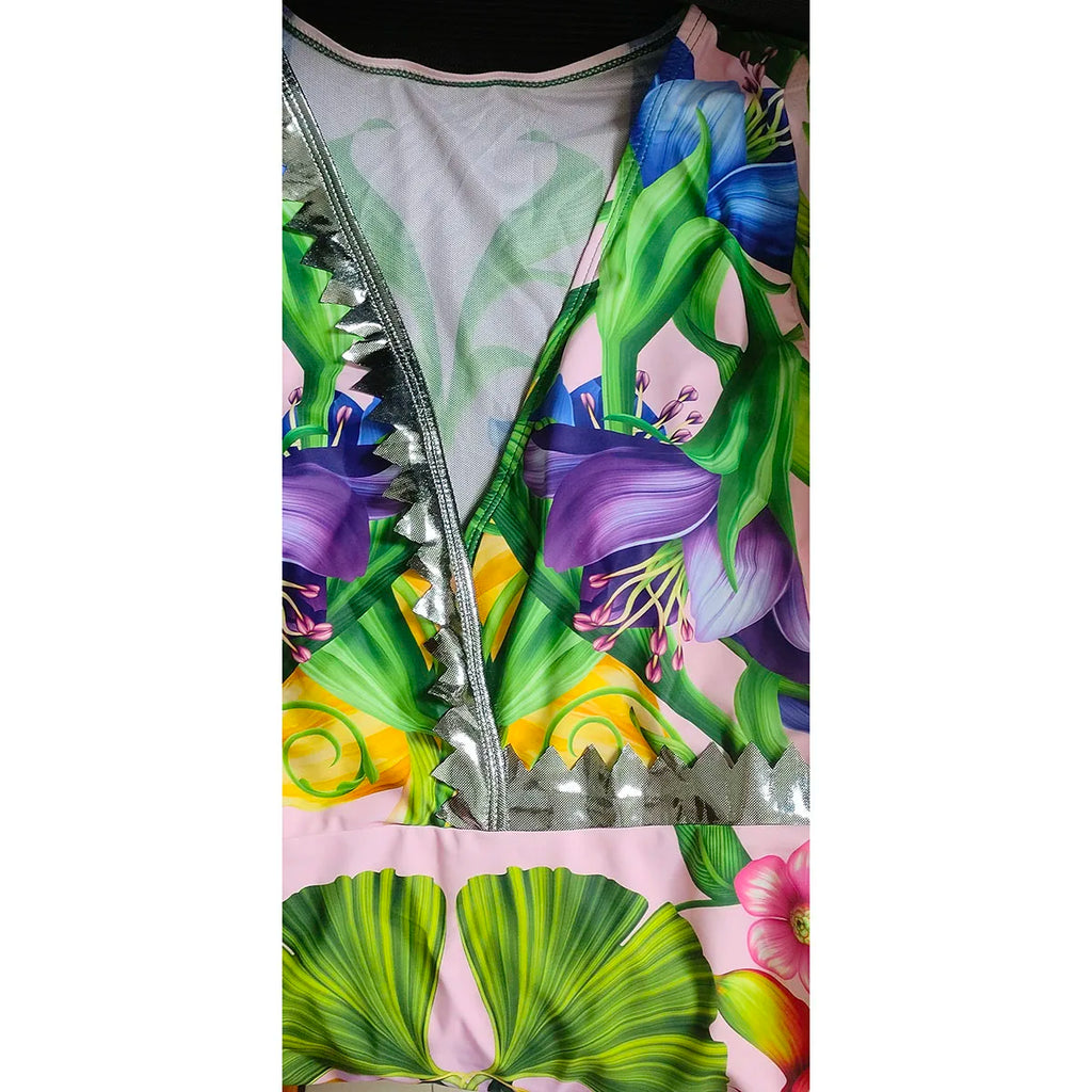 Women’s 2026 V‑Neck Long‑Sleeve Bikini Set – Printed Two‑Piece Swimsuit with Maxi Skirt Cover‑Up
