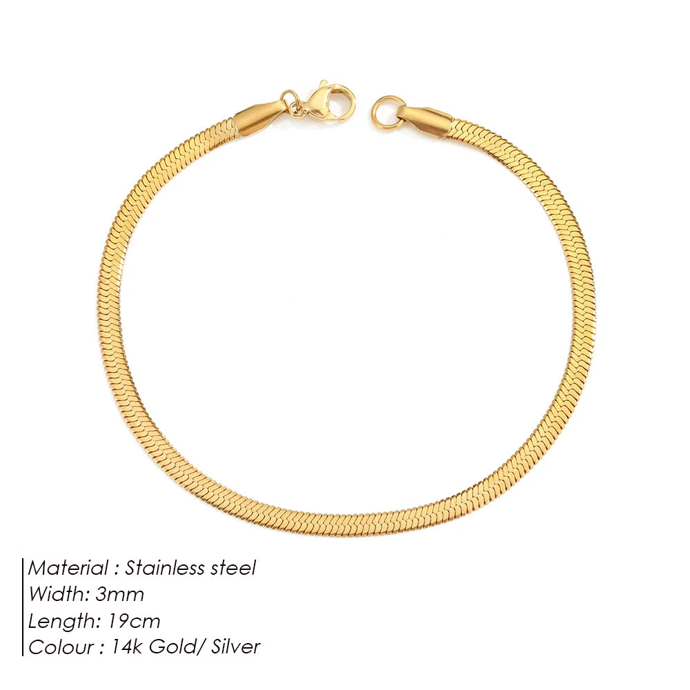 eManco Women Trend Classic Snake Chain Bracelet Gold Color Width 2/3/4/5MM Stainless Steel Chain Bracelet For Women Jewelry Gift