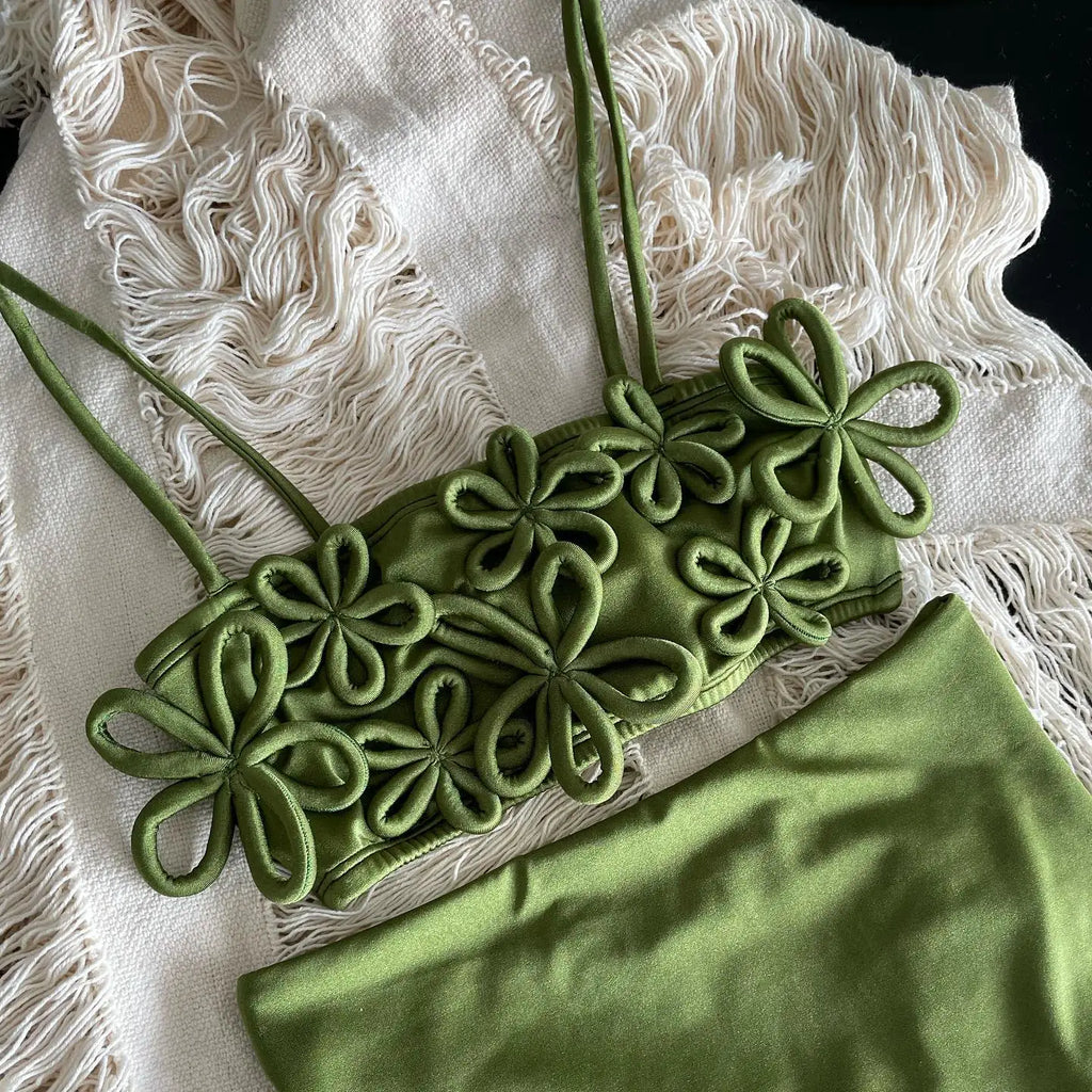 Sexy Flower Halter Bikini Set Women 2Pcs Bandage Biquini Swimsuits Lady Strappy Beachwear 2024 Trend Holiday Female Clothes