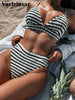 Black & White Striped High‑Waist Bikini – Sexy Two‑Piece Women’s Swimsuit