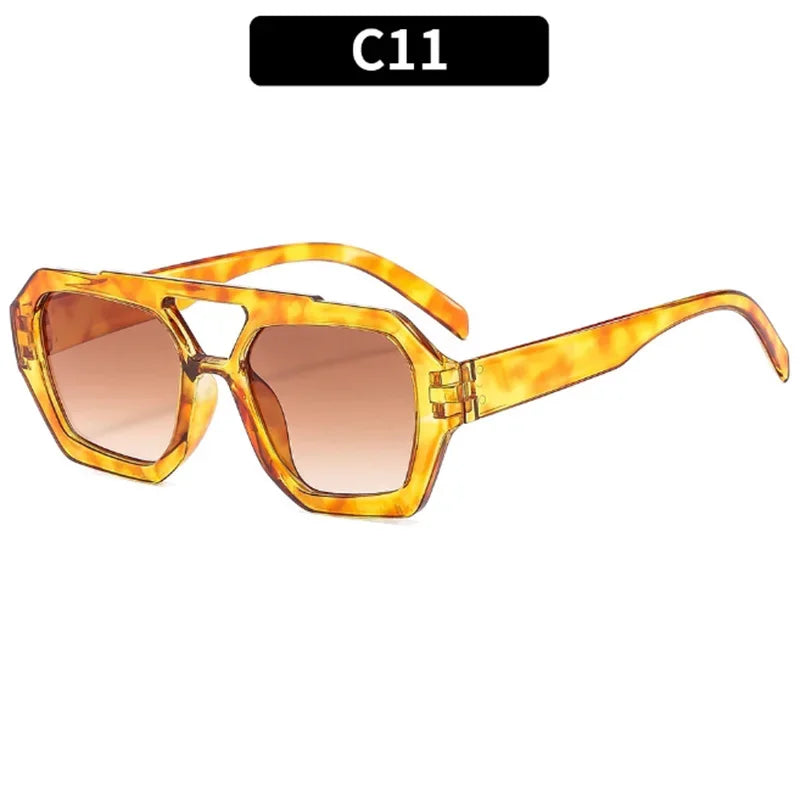 2025 Retro Double Bridge Fashion Sunglasses Women's Luxury Light Rhombus Women Sun Glasses Ins Trending Sun Shades UV400