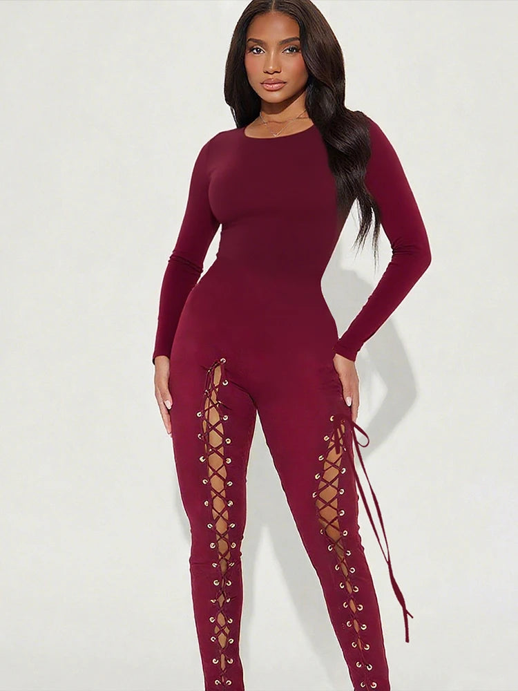 Nibber Women’s Cross‑Bandage Tassel Jumpsuit