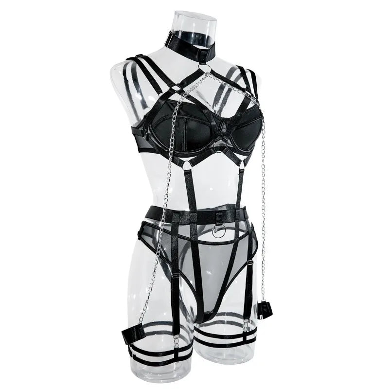 Toucheart Sexy Lingerie Seductive Sexy Role-Playing Chain Four-Piece Set Transparent Underwear For Women Sexy Bra Underwear Set