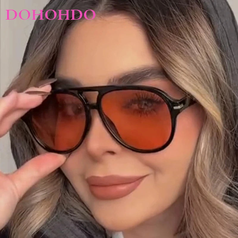 DOHOHDO New Women Sunglasses High End Street Photography Modern Trendy Large Frame Pilot Sun Glasses Hip Hop Sun Glasses UV400