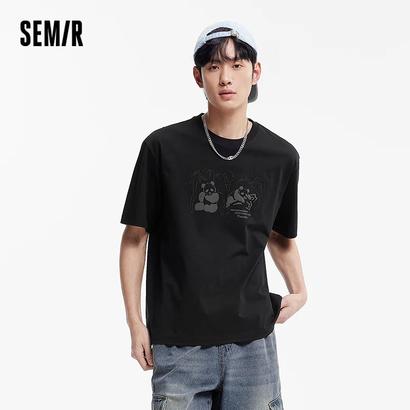 Semir Short Sleeve T-Shirt Men 2025 New Summer Cool Feeling Panda Print Embroidered Loose Top for Trendy and Comfortable Style