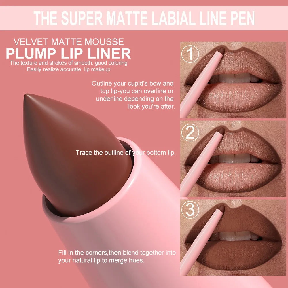 Tapered Nib Lip Liner Pencil Long-Lasting Matte Creamy Plumping Lip Stain Waterproof Natural Nude Brown Slim Lip Liner Makeup