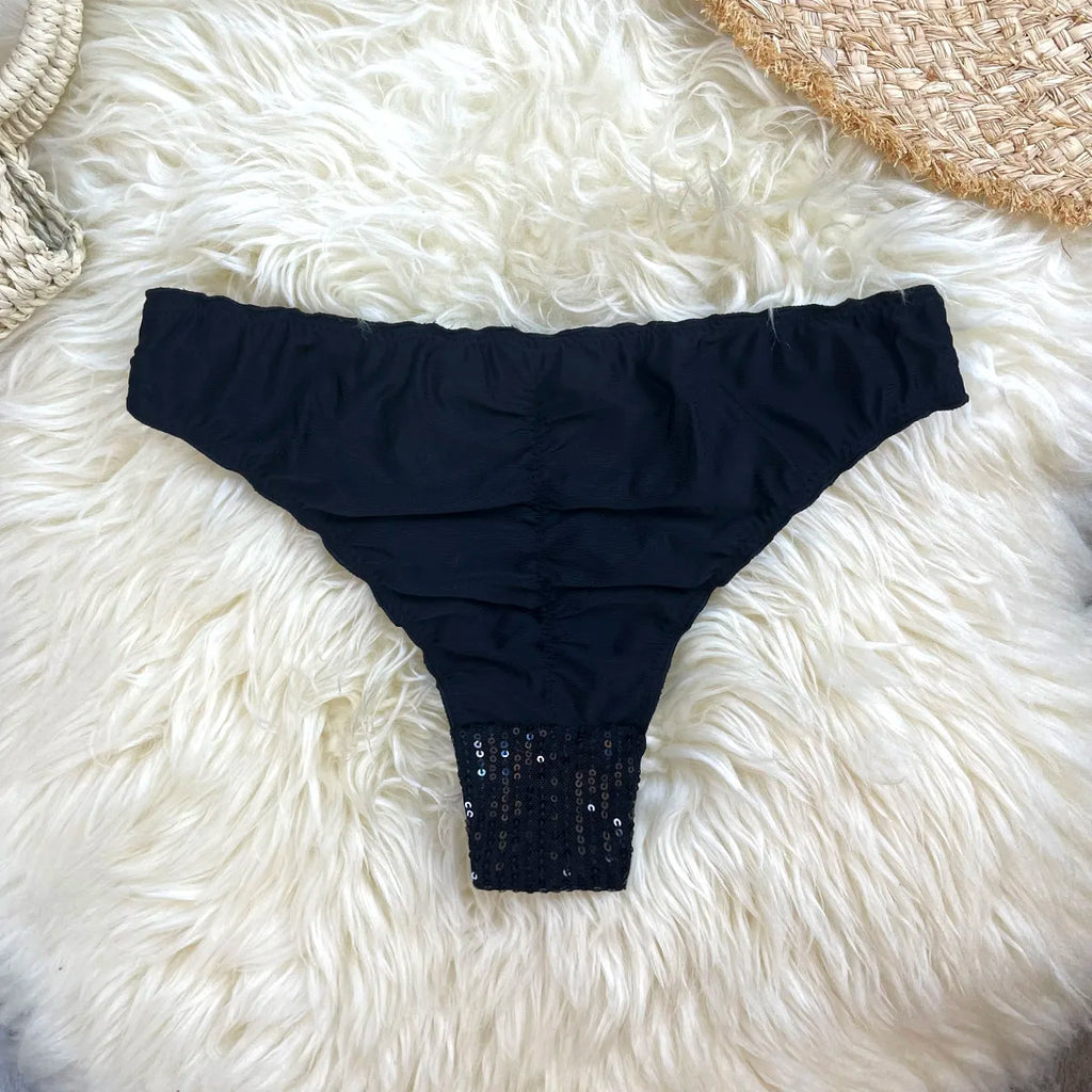 Melphieer Sequins Sparkle Bikini Set — Strappy Bandage Ruching Bum Two‑Piece Swimsuit for Beach, Pool & Holiday Outfits