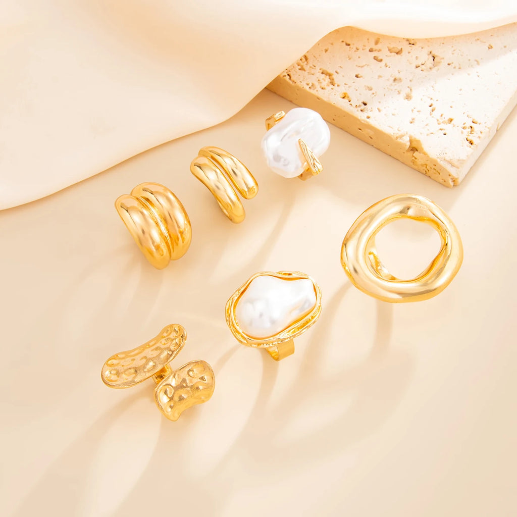 Ingemark 6‑Piece Boho Pearl & Metal Ring Set