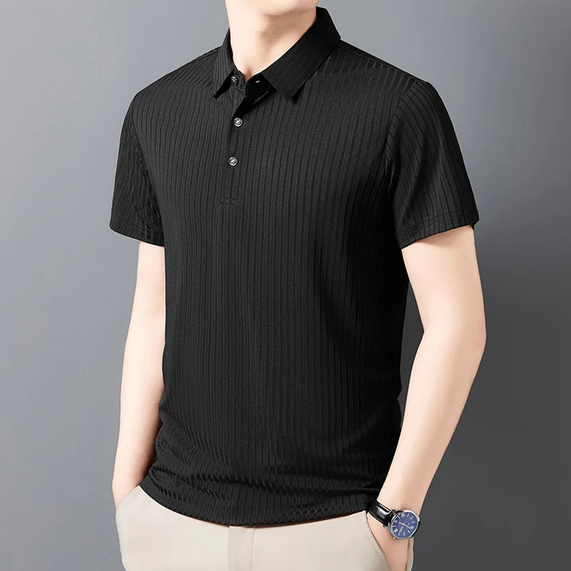 Striped Short‑Sleeve Polo Shirt