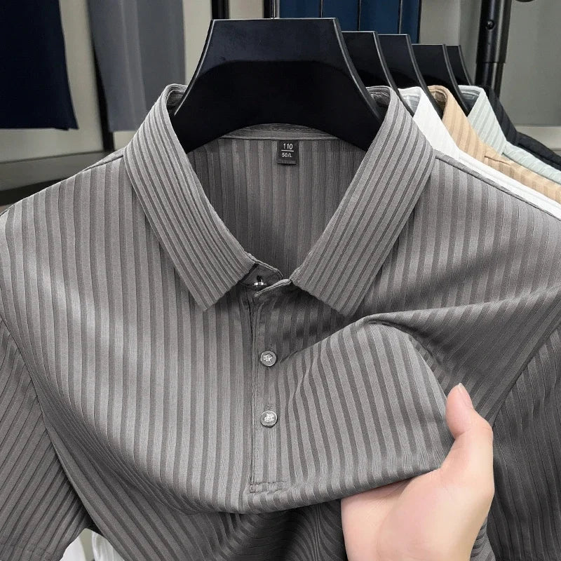 Striped Short‑Sleeve Polo Shirt