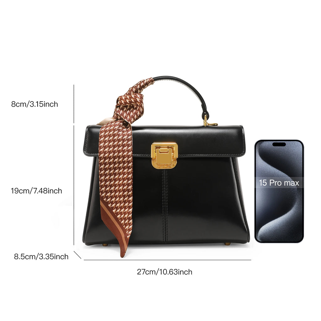 ITAMOOD Genuine Leather Handbag with Scarf | Luxury Designer Trendy Shoulder Bag Solid Color Commuting Bag | bags for women gift